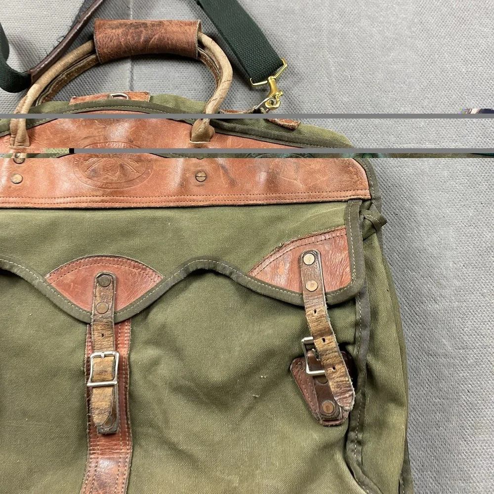 Vintage Orvis Battenkill Garment Bag Beautiful Aged Leather & Green Field Canvas
